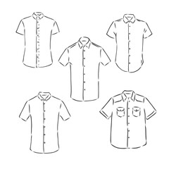 Man's fashion short sleeved shirt technical vector drawing, men's shirt, vector sketch illustration