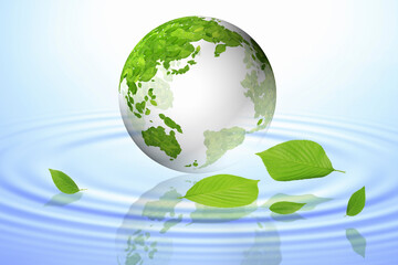 水面と葉っぱの地球儀