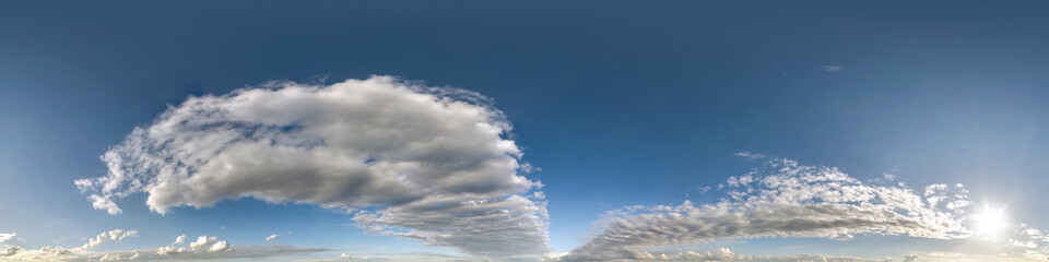 Obraz premium blue sky with beautiful clouds. Seamless hdri panorama 360 degrees angle view with zenith for use in 3d graphics or game development as sky dome or edit drone shot