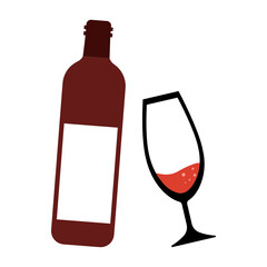 Wine bottle with wine glass isolated on white background.