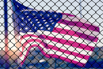Flag of USA, A Fence, and American Border