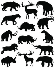 Obraz premium Primitive animals silhouette. Set of silhouettes primitive animals. Ancient animals. Vector illustration.