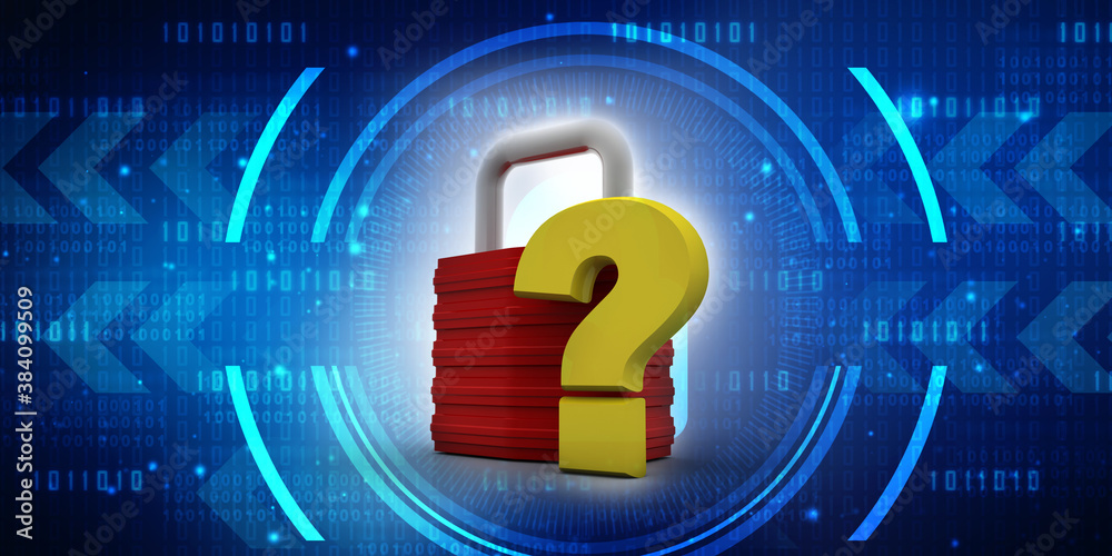 Poster 3d rendering question mark with lock