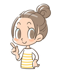 指を指すポーズを取る笑顔の女の子