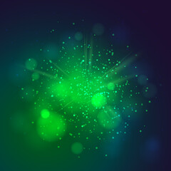 Green dust vector firework explosion. Abstract Holiday Light Rays. Vector Illustration.