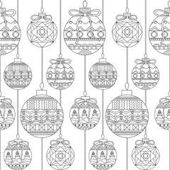 Pattern for coloring book. Christmas hand-drawn decorative elements in vector. Fancy Christmas balls. Pattern for coloring book. Black and white pattern
