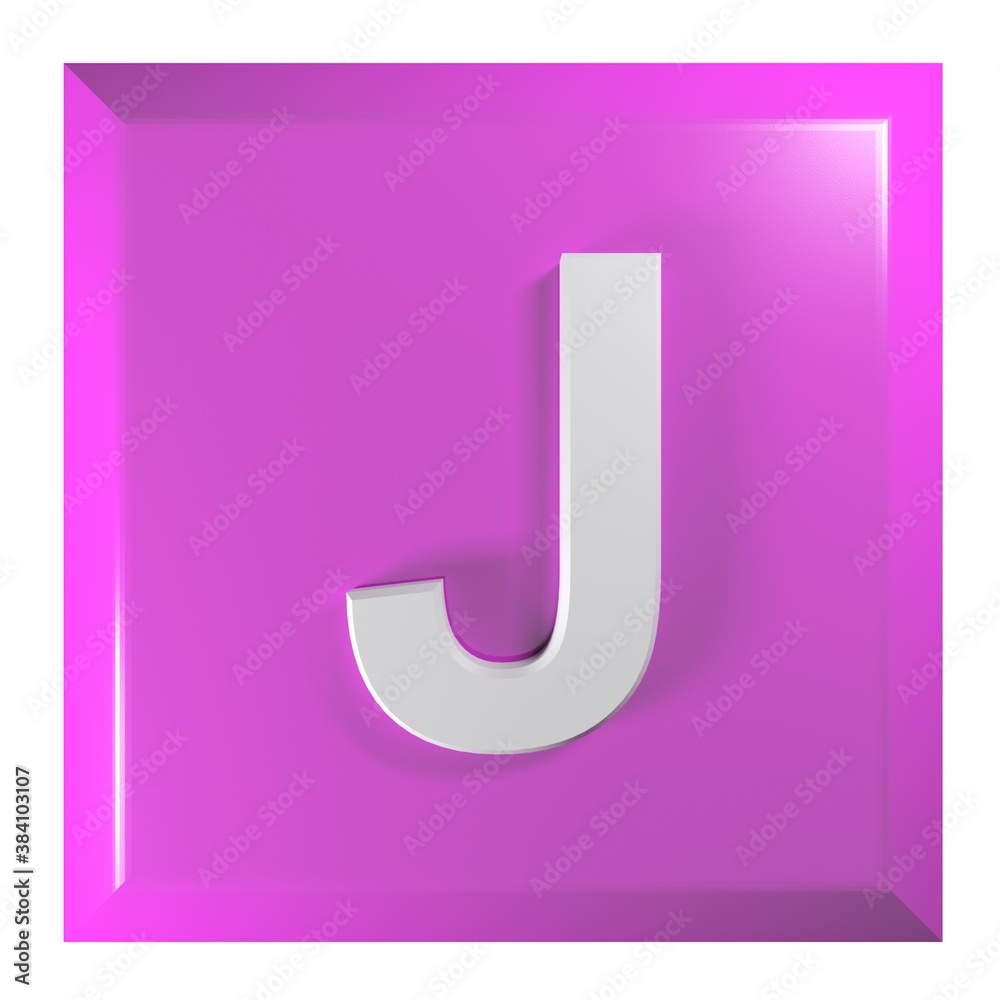 Fototapete pink square push button with the alphabetic letter j - 3d rendering illustration