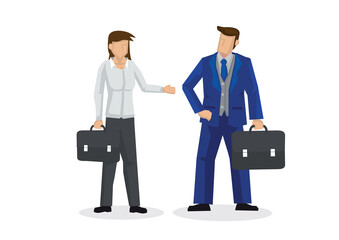 Business woman talking with a business man. Concept of corporate networking, community or social networking. Vector illustration.