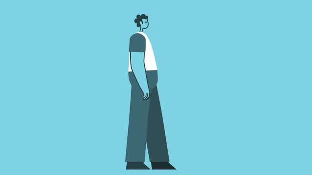 Funny Graphic Flat Design Bold Man Cartoon Character Walking Cycle Isolated Loop 2d Animation