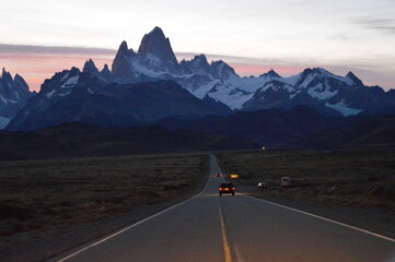 Sunset over El Chalten and hiking at Fitz Roy in Patagonia, Argentina