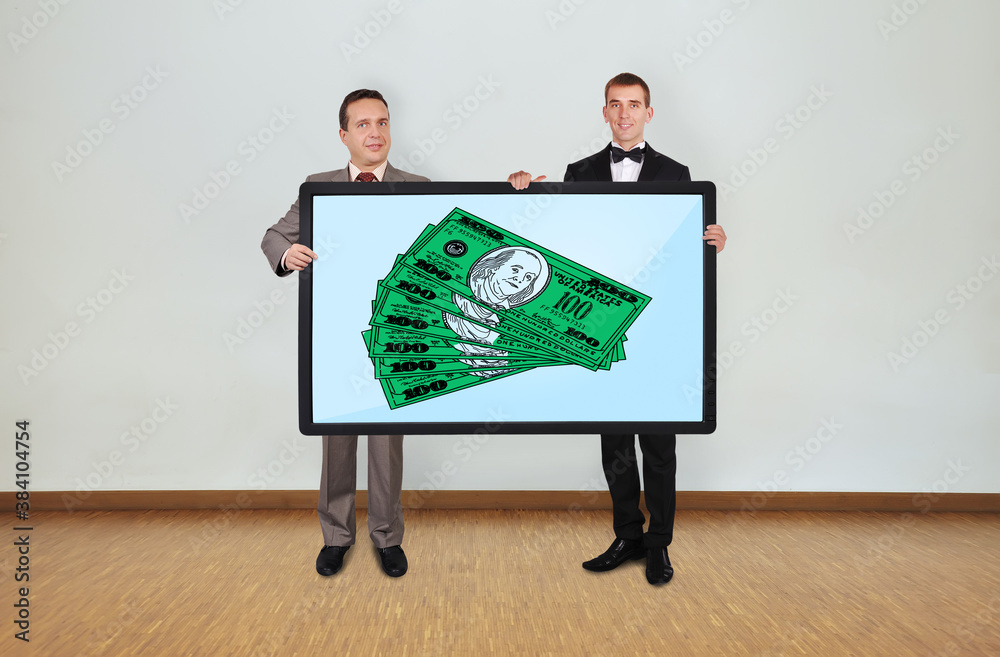 Wall mural two man and plasma with dollar