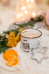 Obraz na płótnie Canvas Christmas time, cozy table decor. Food&drinks