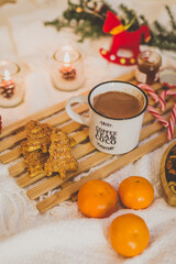 Obraz na płótnie Canvas Christmas time, cozy table decor. Food&drinks