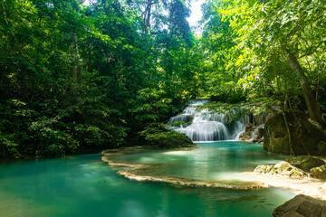 Beautiful nature of the Erawan waterfall Kanchanaburi at Thailand
