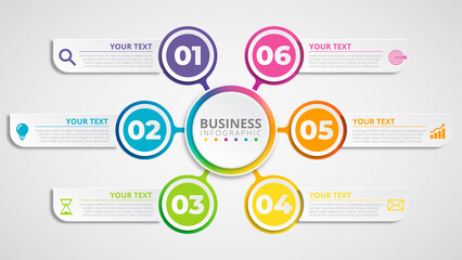 Infographic vector design with icons and 6 options or steps. Infographics for business concepts. Can be used for presentation banners, workflow layouts, process diagrams, flow charts, info charts