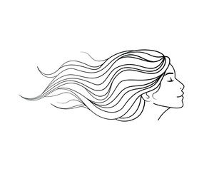 Beautiful girl with long thick wavy hair. Beauty salon logo or print.