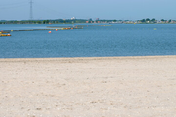 Fototapeta na wymiar Empty Beach At IJburg Amsterdam The Netherlands 8-5-202 
