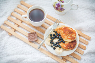 Cozy morning breakfast at home