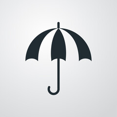 Icono plano paraguas abierto con espacio negativo en fondo gris