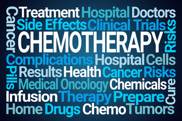 Chemotherapy Word Cloud on Blue Background