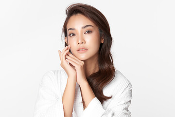 Beautiful young asian woman with clean fresh skin on white background, Face care, Facial treatment, Cosmetology, beauty and spa, Asian women portrait