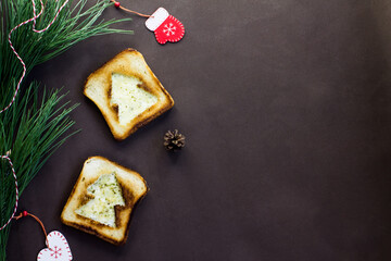 ruddy toast with new year symbols on brown background