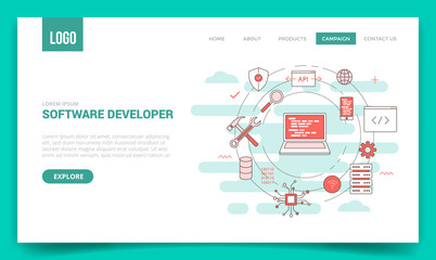 software developer concept with circle icon for website template or landing page banner homepage