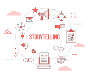 storytelling concept with icon set template banner with modern orange color style and circle shape