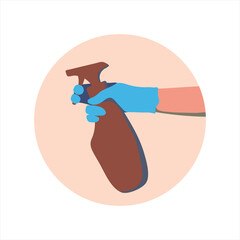 Gloved hand sprays antiseptic. Vector illustration in nice natural colors.  It can be used as icon for beauty and medical site, blogs of cosmetologist.