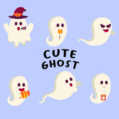 Set of Halloween Cute Ghost Character