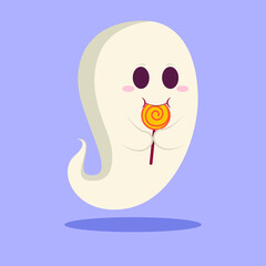 Halloween Cute Ghost Eat Candy Illustration