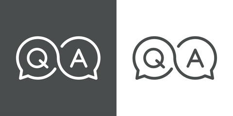 Pregunta y respuesta. Preguntas más frecuentes. Logotipo lineal con letras Q y A en burbuja de habla como símbolo infinito en fondo gris y fondo blanco © teracreonte