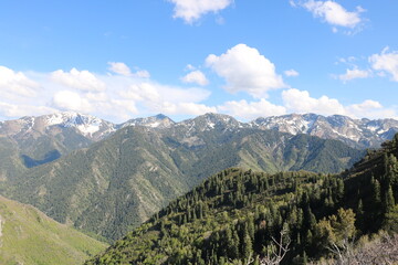 Snowcapped Wasatch Mountains from Grandeur Peak near Salt Lake City in late spring
