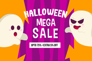 Halloween Mega Sale Promotion Background with two Scary Ghost