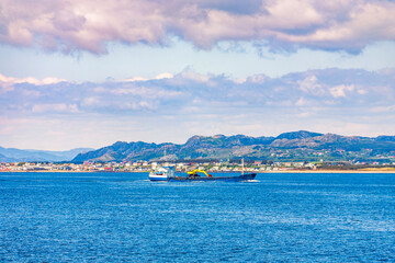 Fototapeta premium Ship on the way at the Norwegian coast