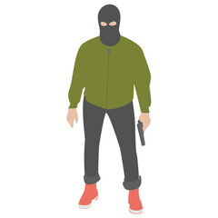 
A male with face mask and gun, terrorist 

