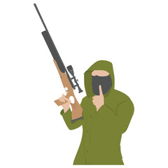 
A male with face mask and gun, terrorist 
