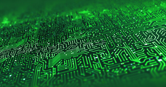 Circuit Board Pattern Close Up. CPU Data Processing. Computer And Technology Related 3D Illustration Render