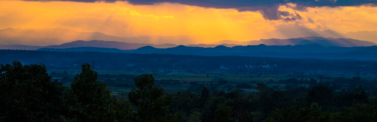 Mountain with sunset for background