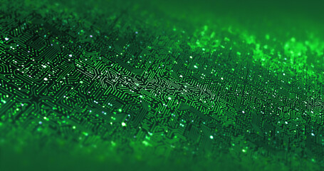 Artificial Intelligence Circuit Board. Transmitting High Speed Data. Computer And Technology Related 3D Illustration Render