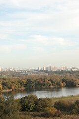 Fototapeta na wymiar View of Moscow from the hill. In autumn. Russia Moscow October 1. 2020. 