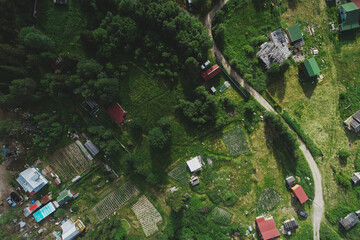 Aerial Townscape of Suburban Village Kolvica located in Northwestern Russia on the Kola Peninsula Kandalaksha Area