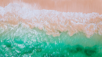 Aerial of waves on the beach, Oahu, Hawaii