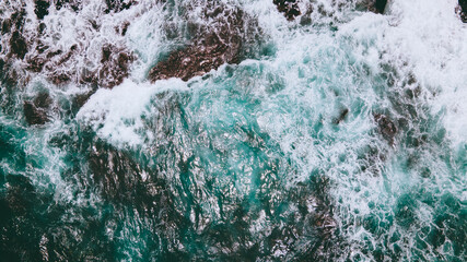 Aerial of waves and reefs, Oahu, Hawaii