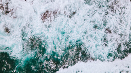 Aerial of waves and reefs, Oahu, Hawaii