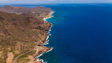 Fototapeta na wymiar Aerial Desert island, Oahu, Hawaii