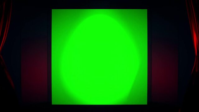 Real Velvet Cloth Stage silk red Curtain open on green screen. Curtain For theater, opera, show, stage scenes. This opening curtain are shooted on Red Camera - slow motion. Real Cinematic Curtain.