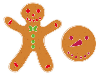 Christmas gingerbread man decorated colored icing. Holiday cookie in shape of man.