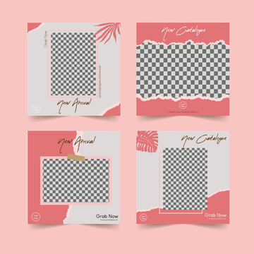 Fashion social media instagram template with torn paper bundle post Premium Vector