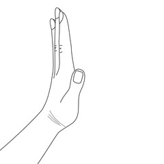 Hand drawing with a side. Side Palm Human. Sing stop.
